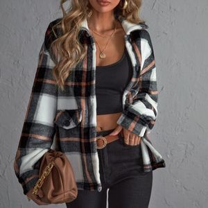 Shein plaid print drop shoulder jacket
